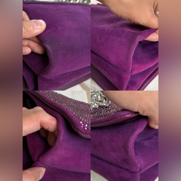 Versace La Medusa Sultan Purple Suede Crystal Embellished Chain Shoulder Bag - Picture 14 of 17
